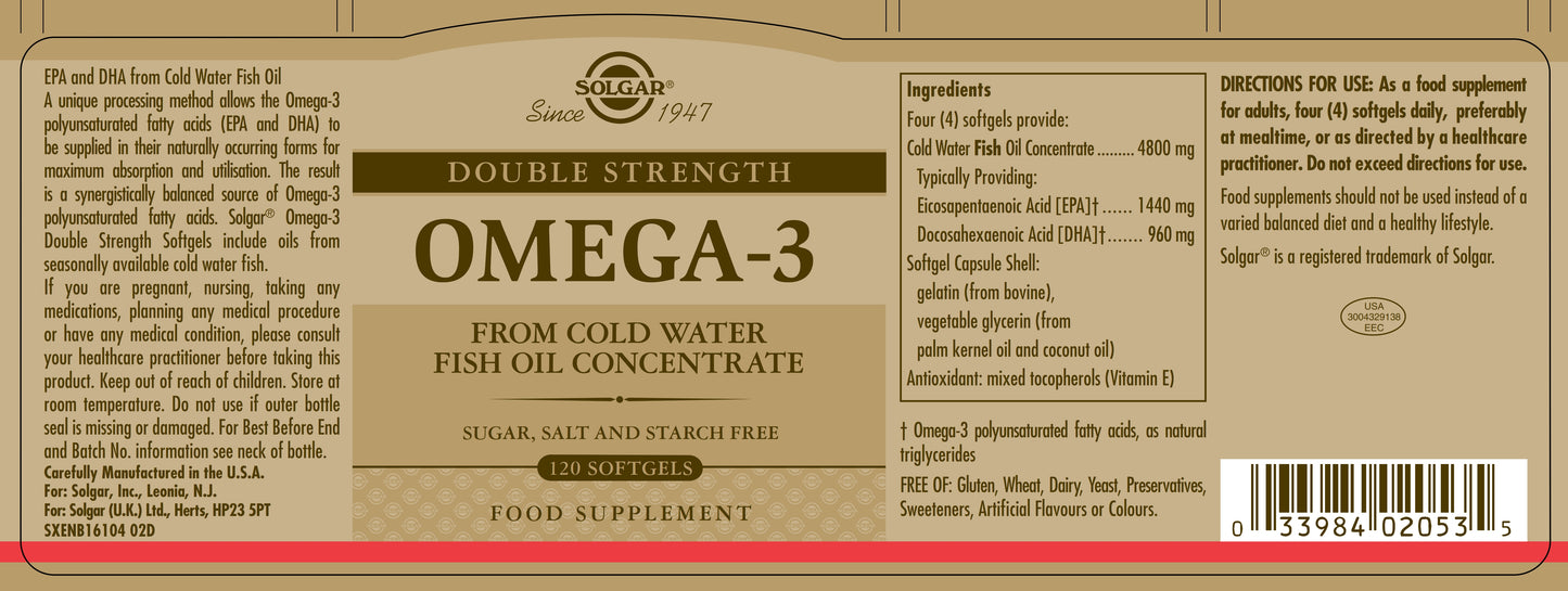 SOLGAR - Omega-3 Double Strength – 120 Softgels | One Life Health