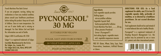 SOLGAR - Pycnogenol 30mg - 60 Vegetable Capsules | One Life Health