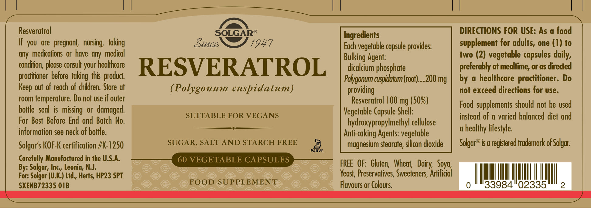 SOLGAR - Resveratrol 100mg – 60 Vegetable Capsules | One Life Health