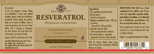 SOLGAR - Resveratrol 100mg – 60 Vegetable Capsules | One Life Health
