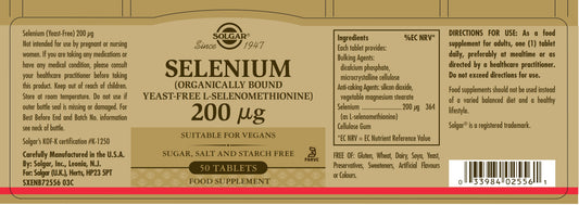 SOLGAR - Selenium 200 µg – 50 Tablets (Yeast Free) | One Life Health