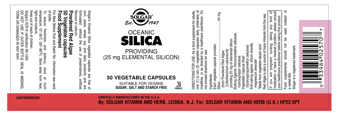 SOLGAR - Oceanic Silica 25 mg – 50 Vegetable Capsules | One Life Health
