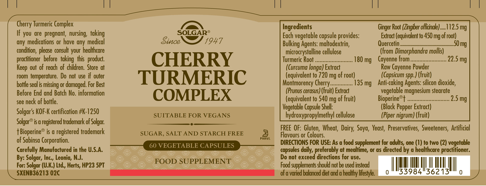 SOLGAR - Cherry Turmeric Complex Vegetable 60 Capsules | One Life Health