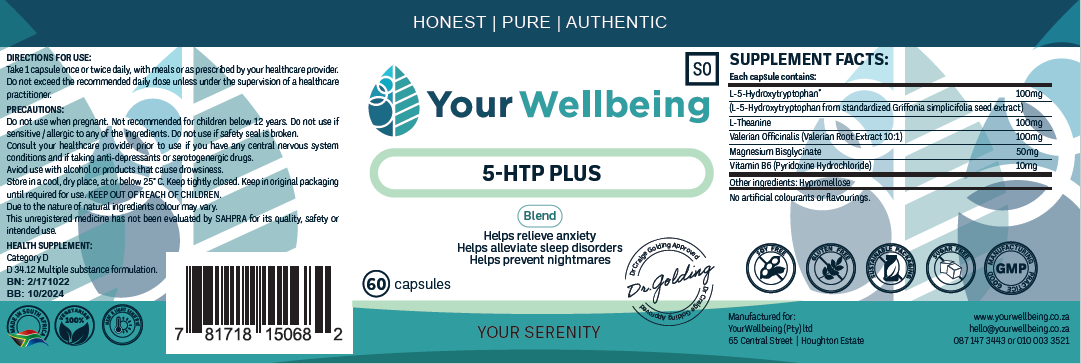 YOUR WELLBEING - 5-HTP Plus 60 Capsules | One Life Health