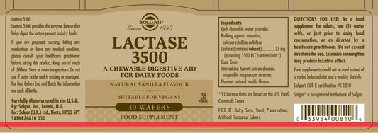 SOLGAR -Lactase 3500 – 30 Wafers | One Life Health