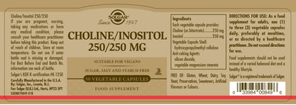 SOLGAR - Choline 250 mg / Inositol 250 mg – 50 Vegetable Capsules | One Life Health