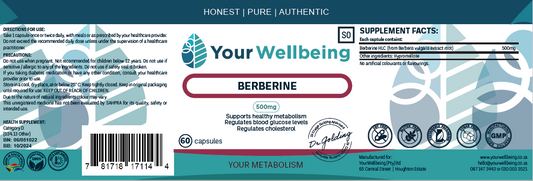 YOUR WELLBEING - Berberine HCL 95% 60 Capsules | One Life Health
