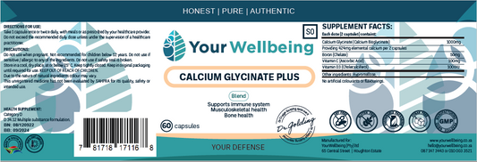 YOUR WELLBEING - Calcium Glycinate-Plus 60 Capsules | One Life Health