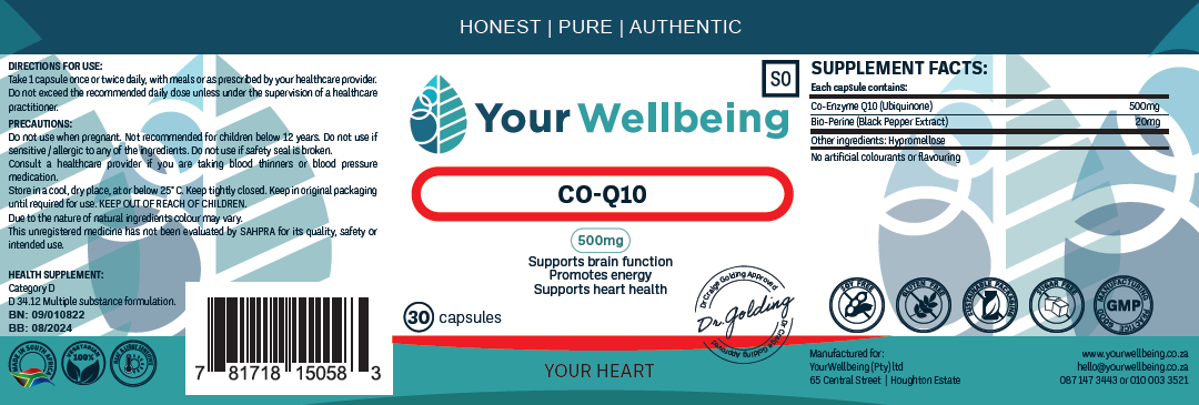 YOUR WELLBEING - Co-Enzyme Q10 30 Capsules | One Life Health