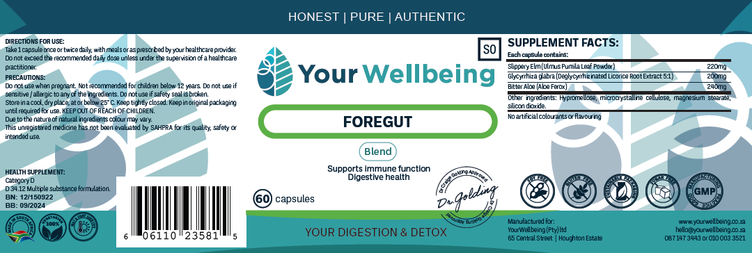 YOUR WELLBEING - Foregut 60 Capsules | One Life Health