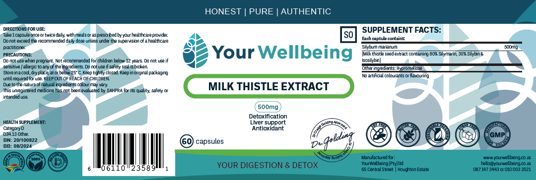 YOUR WELLBEING - Milk Thistle Extract 60 Capsules | One Life Health