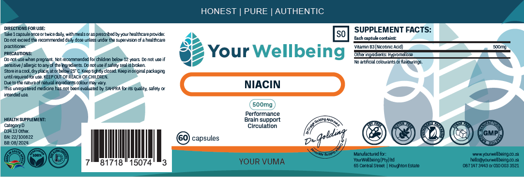 YOUR WELLBEING - Niacin 60 Capsules | One Life Health