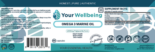 YOUR WELLBEING - Omega 3 Marine Oil Extract 60 Capsules | One Life Health