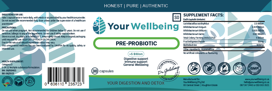 YOUR WELLBEING - Pre-Probiotic 30 Capsules | One Life Health