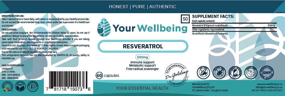 YOUR WELLBEING - Resveratrol 60 Capsules | One Life Health