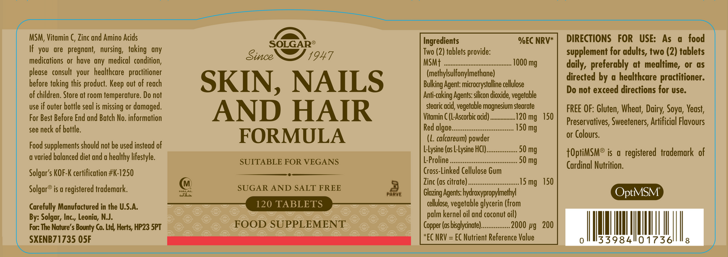 SOLGAR - Skin, Nails and Hair Formula – 120 Tablets | One Life Health