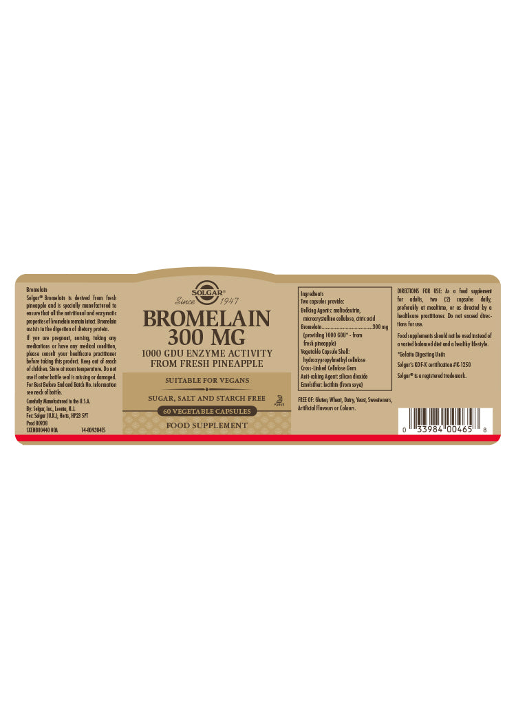 SOLGAR - Bromelain 300mg - 60 Capsules | One Life Health