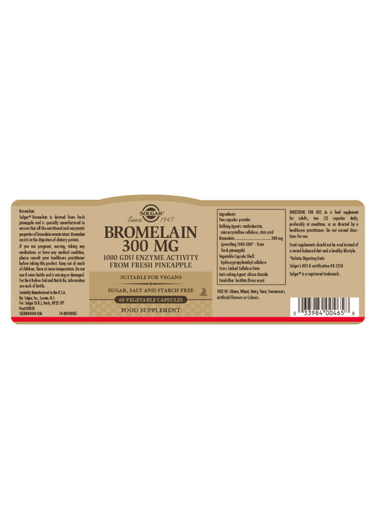 SOLGAR - Bromelain 300mg - 60 Capsules | One Life Health