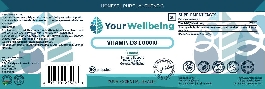 YOUR WELLBEING - Vitamin D3 60 Capsules | One Life Health
