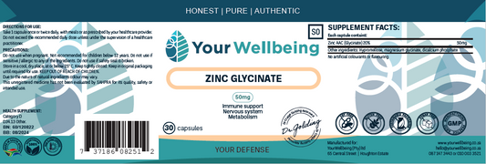 YOUR WELLBEING - Zinc Glycinate 30 Capsules | One Life Health