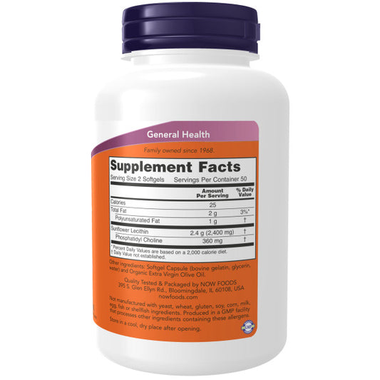 NOW®  - Sunflower Lecithin 1200 mg 100 Softgels | One Life Health