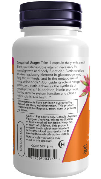 NOW®  - Biotin 5,000 mcg - 60 Veg Capsules | One Life Health