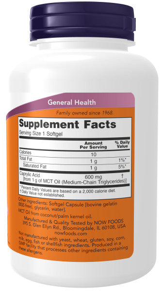 NOW®  - Caprylic Acid 600 mg - 100 Softgels | One Life Health
