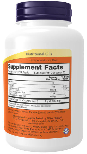 NOW® - Pumpkin Seed Oil 1000 mg - 100 Softgels | One Life Health