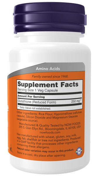 NOW®  - Glutathione 250 mg - 60 Veg Capsules | One Life Health