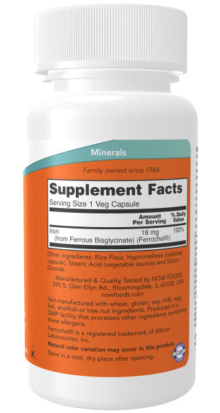 NOW® - Iron 18 mg - 120 Veg Capsules | One Life Health