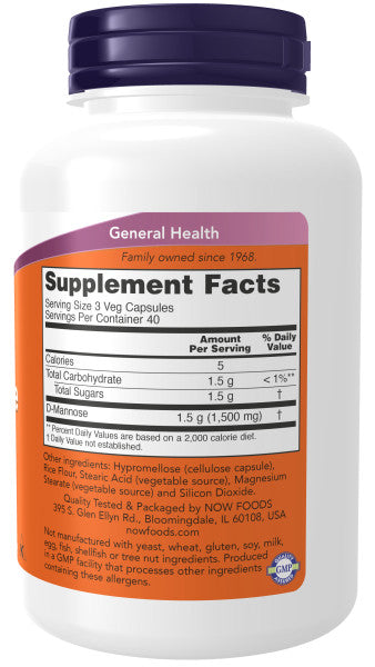 NOW®  - D-Mannose 500 mg - 120 Veg Capsules | One Life Health
