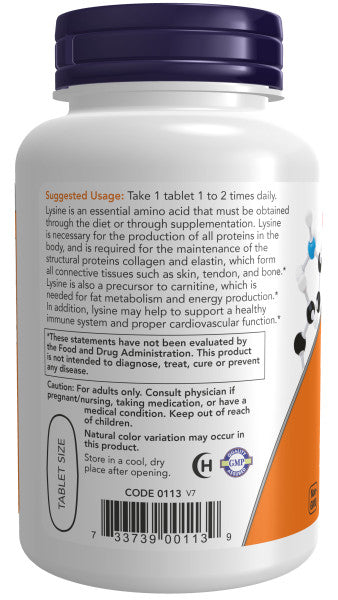NOW®  - L-Lysine, Double Strength 1000 mg - 100 Tablets | One Life Health