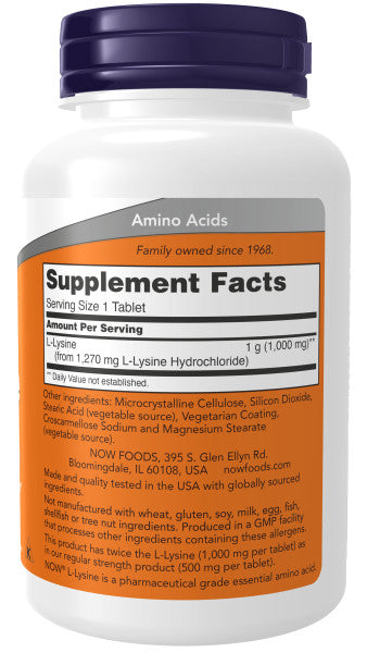 NOW®  - L-Lysine, Double Strength 1000 mg - 100 Tablets | One Life Health