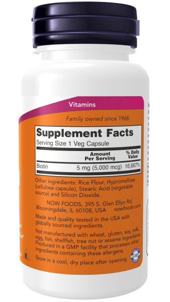 NOW®  - Biotin 5,000 mcg - 60 Veg Capsules | One Life Health