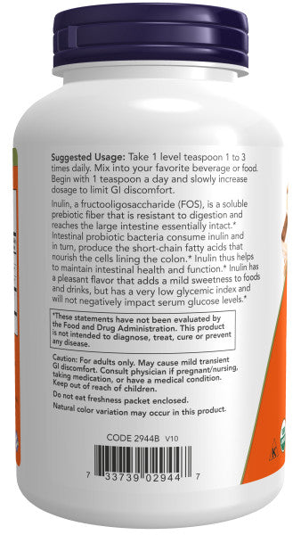 NOW®  - Inulin Prebiotic Pure Powder, Organic - 227g | One Life Health