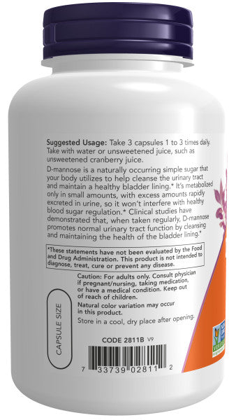 NOW®  - D-Mannose 500 mg - 120 Veg Capsules | One Life Health