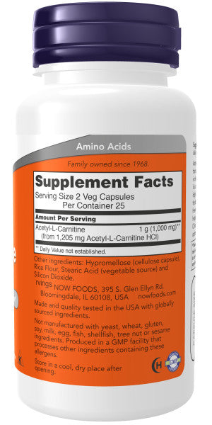 NOW®  - Acetyl-L-Carnitine 500 mg - 50 Veg Capsules | One Life Health