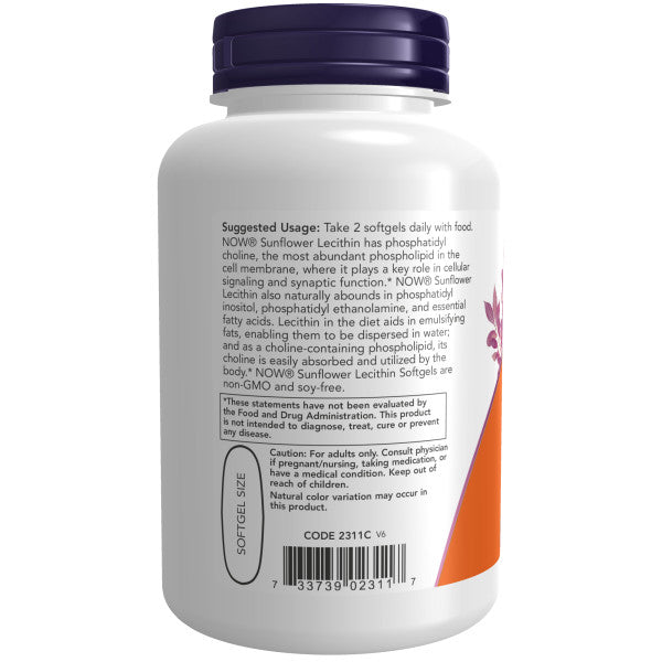 NOW®  - Sunflower Lecithin 1200 mg 100 Softgels | One Life Health