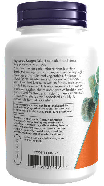 NOW®  - Potassium Citrate 99 mg - 180 Veg Capsules | One Life Health