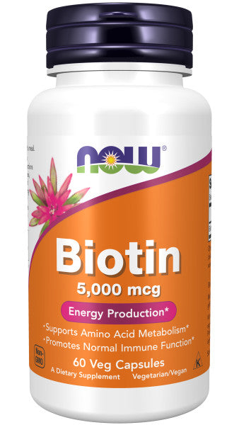 NOW®  - Biotin 5,000 mcg - 60 Veg Capsules | One Life Health