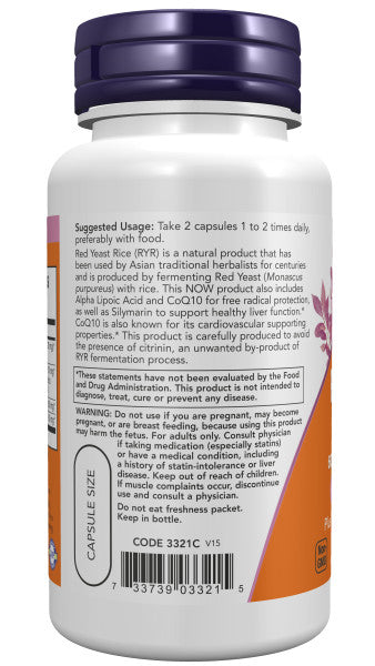 NOW®  - Red Yeast Rice 600 mg With CoQ10 30 mg - 60 Veg Capsules | One Life Health